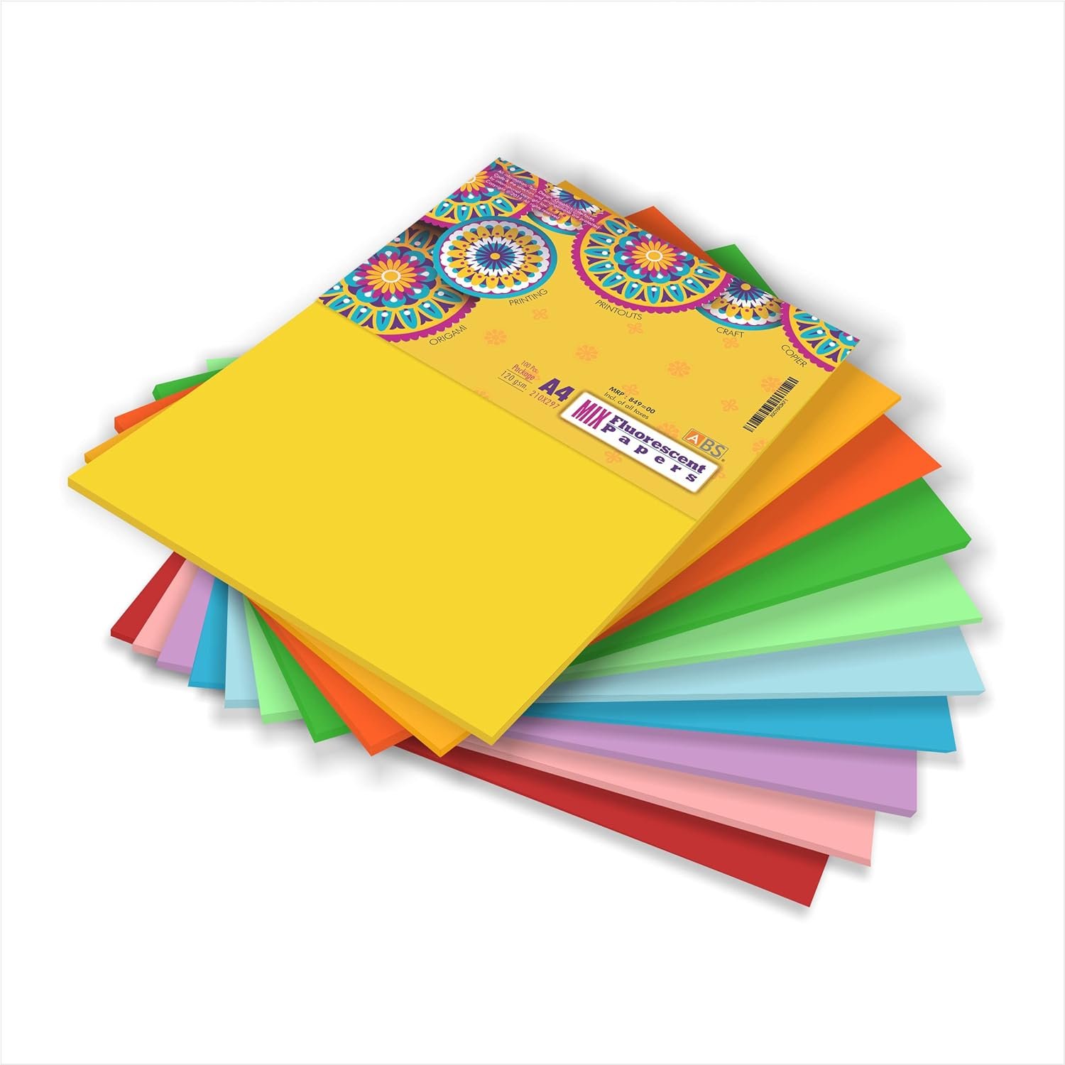 ABS Fluorecent paper assoted A4 -120 gsm pack of 100 - Image 5