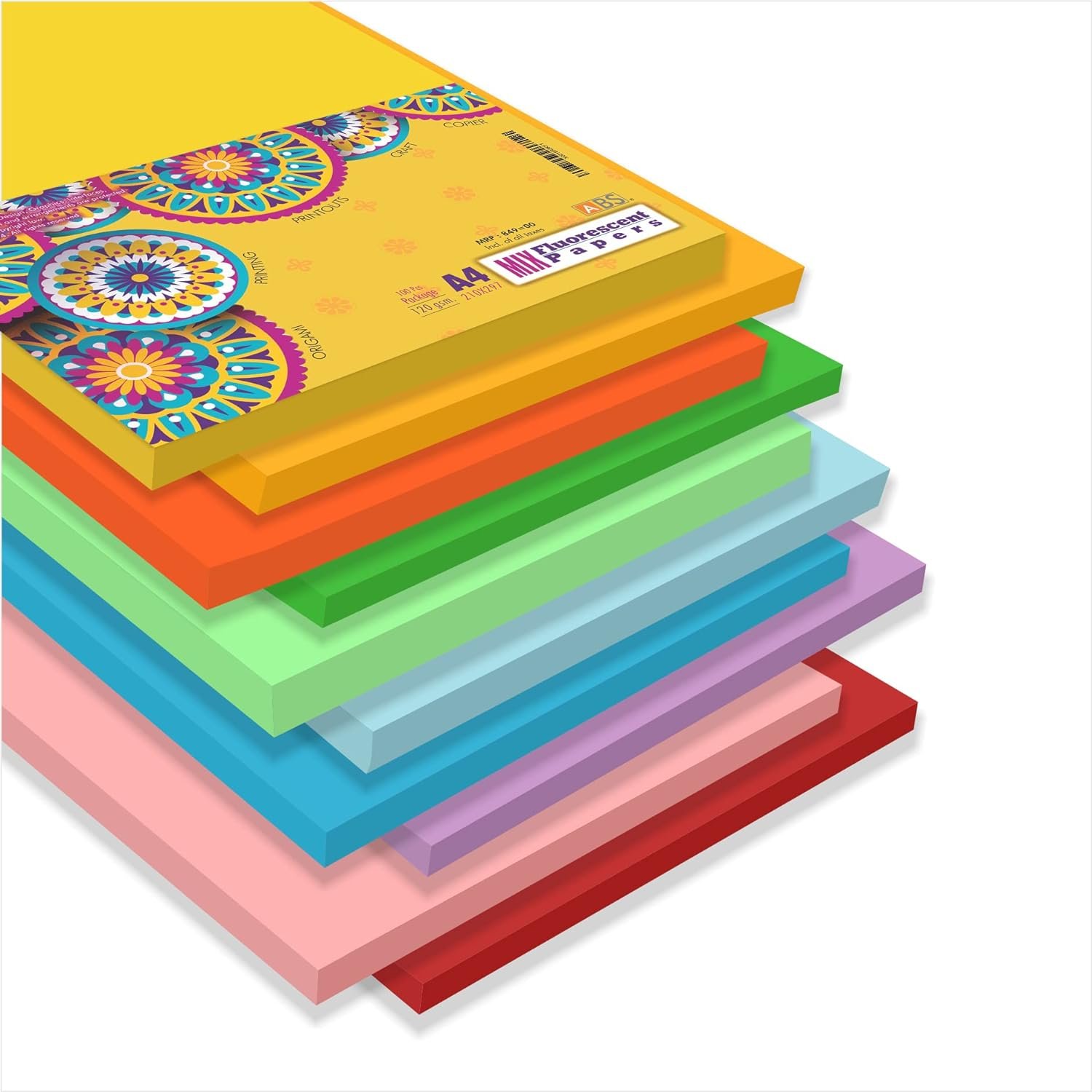 ABS Fluorecent paper assoted A4 -120 gsm pack of 100 - Image 4
