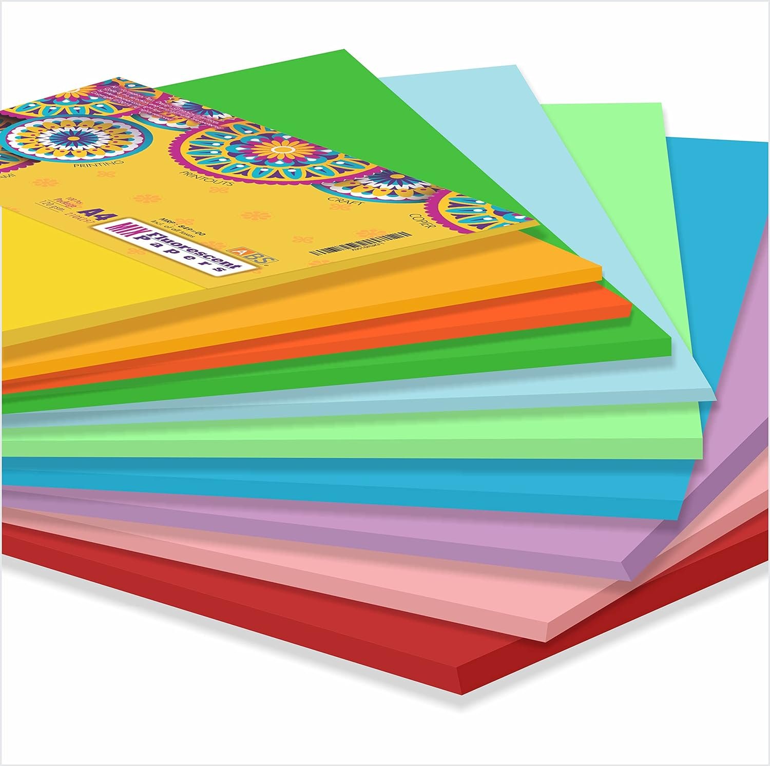 ABS Fluorecent paper assoted A4 -120 gsm pack of 100 - Image 3