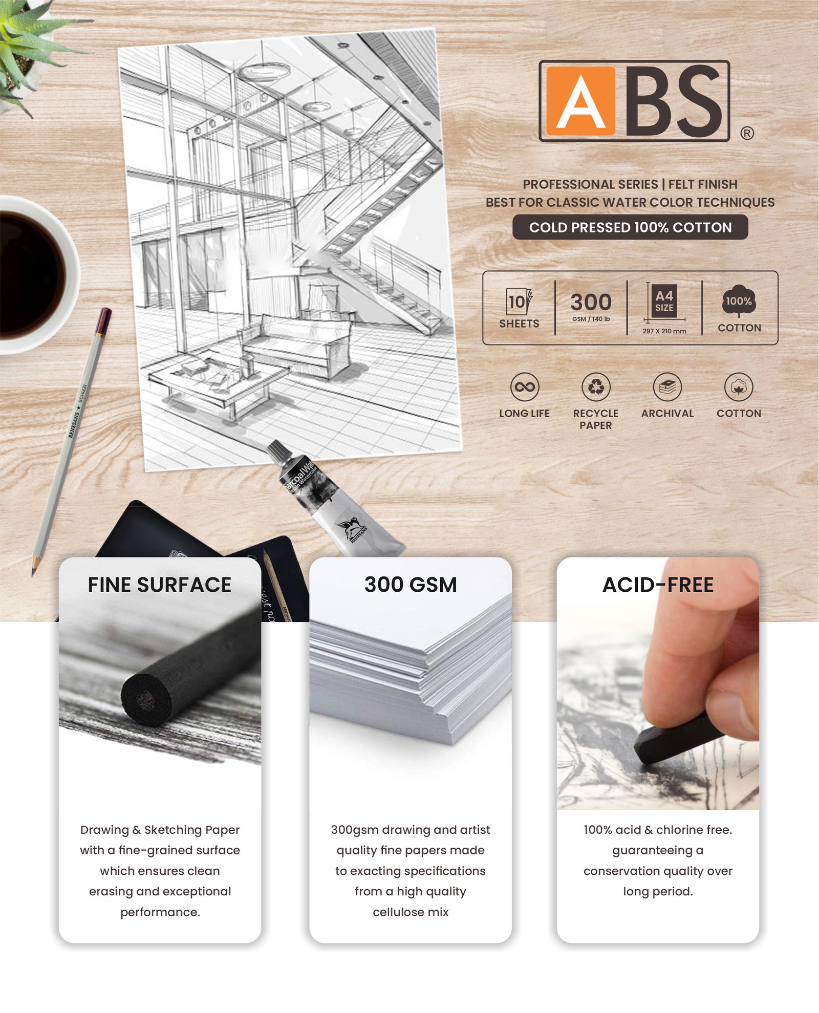 ABS Water color paper (100% cotton) A4 - Image 6
