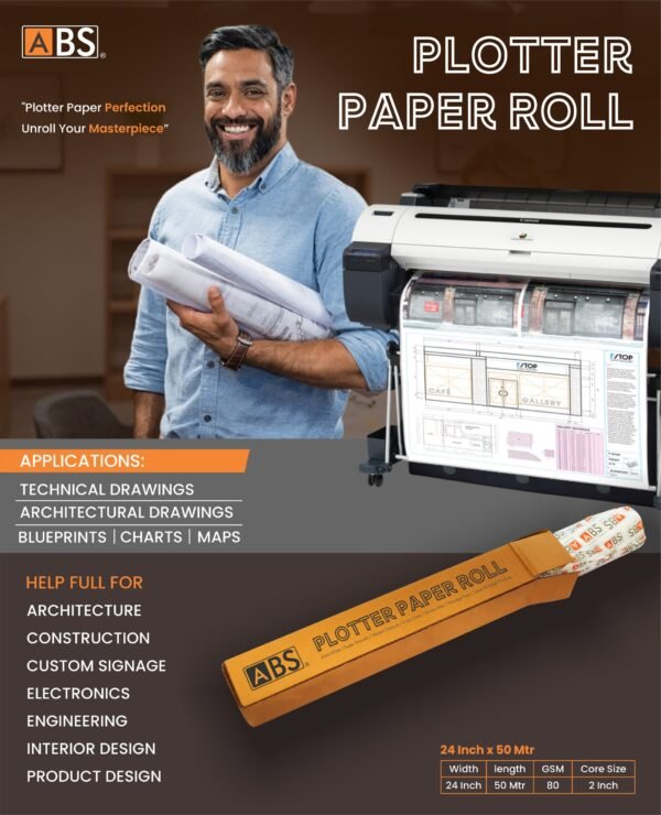 ABS Plotter Roll 24 Inch x 50 Mtr -  80 GSM
